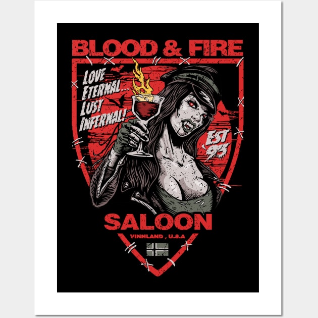 "BLOOD & FIRE SALOON" FRONT AND BACK RED Wall Art by joeyjamesartworx